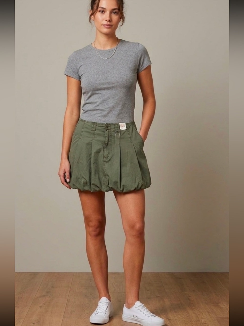Witty Fox Olive Bubble Hem Utility Skort